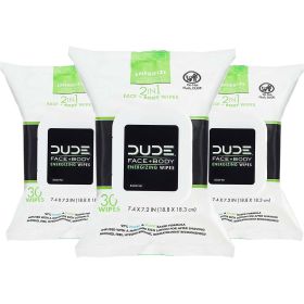 DUDE Wipes Face and Body Wipes, 3 Pack, 90 Wipes