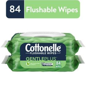 Cottonelle GentlePlus Flushable Wipes, 2 Flip-Top Packs, 42 Wipes per Pack (84 Total)