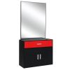 15% E0 chipboard linen top 1 drawer 1 door with mirror Salon cabinet black and red