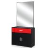 15% E0 chipboard linen top 1 drawer 1 door with mirror Salon cabinet black and red